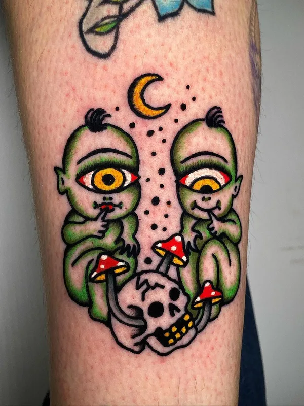 color neo traditional tattoo auf calf #63210 | Tätowierer Christopher Scott