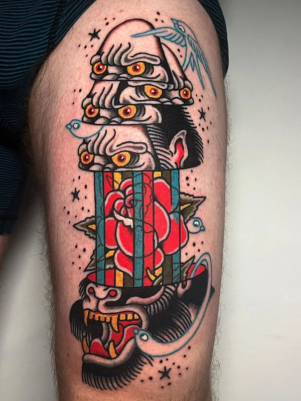 color neo traditional tattoo auf thigh #63211 | Tätowierer Christopher Scott