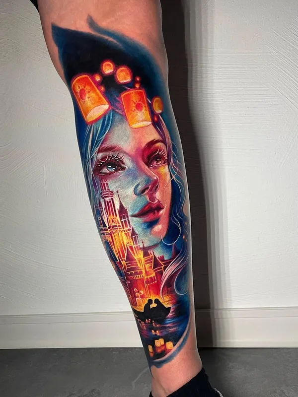 female color illustrative Tatuagem em calf #63248 | Tatuador Adrienn Kern