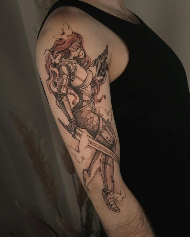 Illustrative Warrior, Butterfly tattoo on Full Sleeve