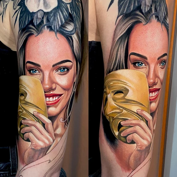 Реализм Portrait, Mask tattoo на Полный рукав