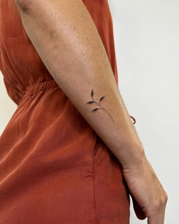 Fineline Leaf, Plant tattoo on Forearm