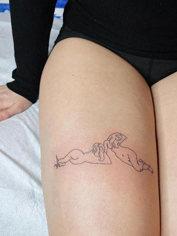 female black fineline 타투 부위 thigh #63348 | 타투이스트 Mira Mariah