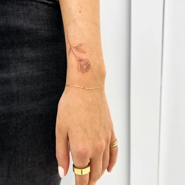 Fineline Rose, Flower tattoo on Wrist