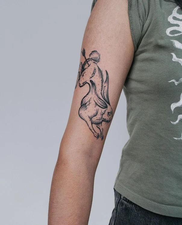 Linework Rabbit, Arrow tattoo on Forearm