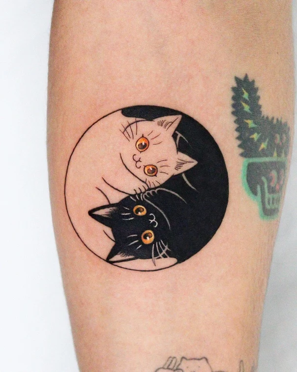 Linework Cat, Yin yang tattoo on Forearm
