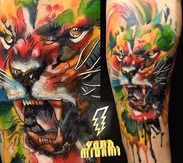 Акварель Animal, Lion tattoo на Предплечье