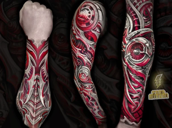 Биомеханика Mechanical, Geometric tattoo на Полный рукав