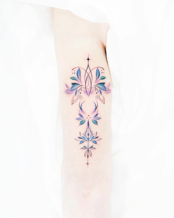 Ornamental Floral, Geometric tattoo on Forearm
