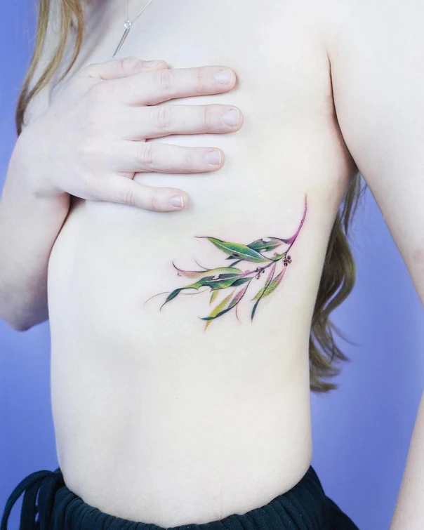 Botanic Leaf, Branch tattoo on Ribcage