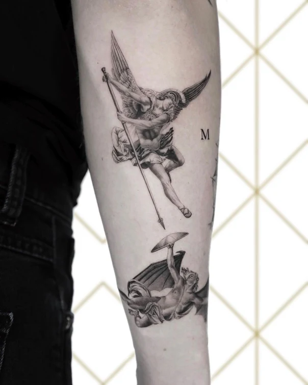 Realism Angel, Wings tattoo on Forearm