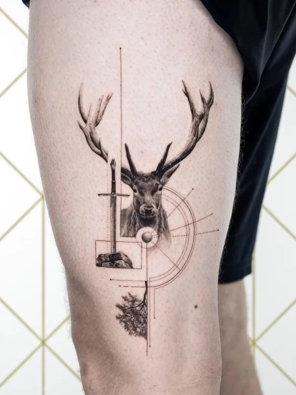 black and grey geometric татуировка на thigh #63493 | Тату мастер monsieur.slow