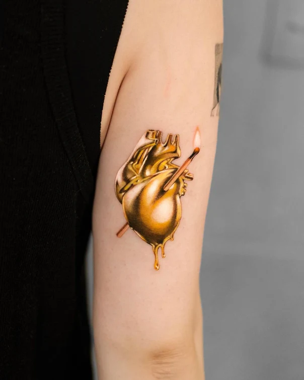 Realism Heart, Match tattoo on Upper Arm