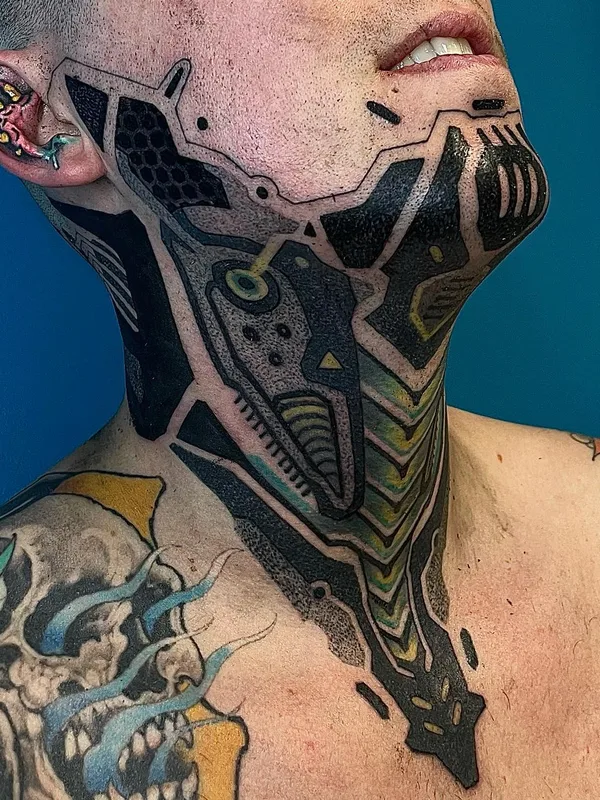male color biomechanical татуировка на neck #63517 | Тату мастер Wruce Bayne