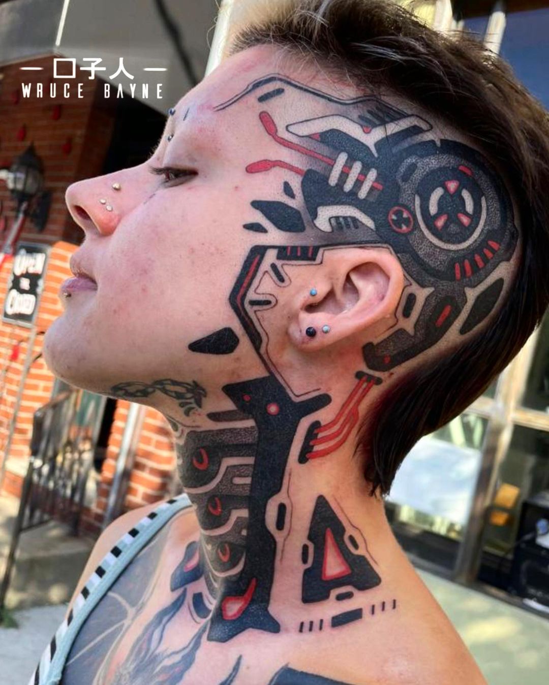 Black shaded cyber punisher skull tattoo on full upper right sleeve for men
