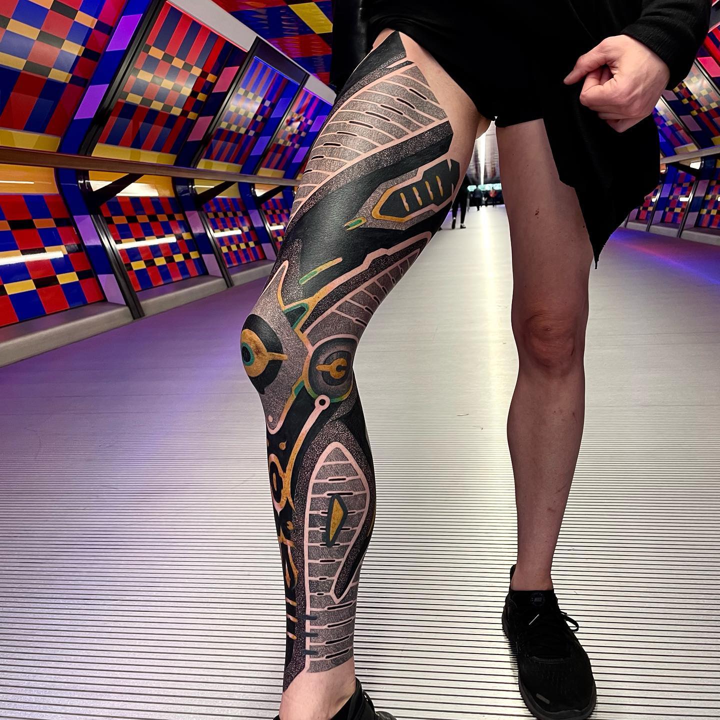 Full body suit biomechanical tattoos by Javier Obregon