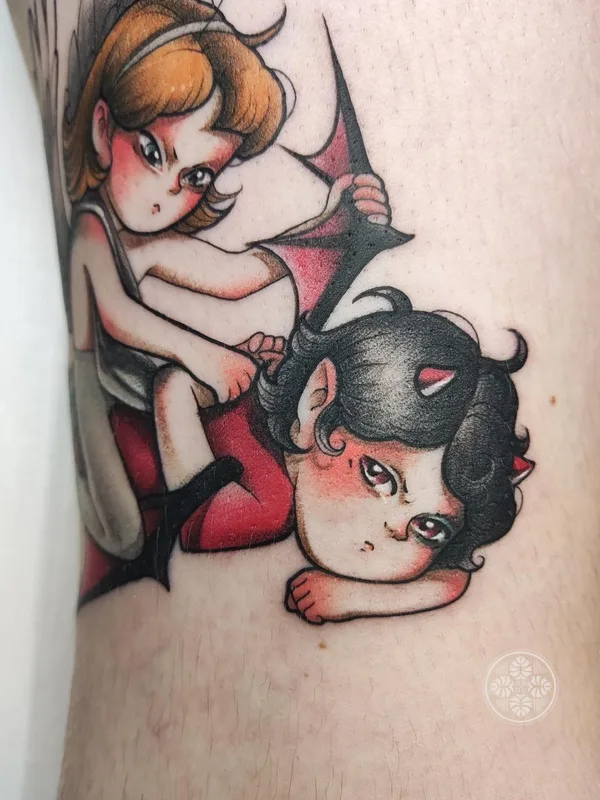 color new school tattoo on thigh #63679 | Tattoo Artist Елизавета Мушинская