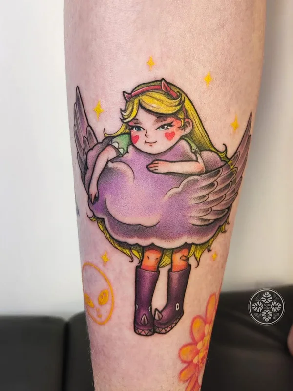 color illustrative tattoo on calf #63670 | Tattoo Artist Елизавета Мушинская
