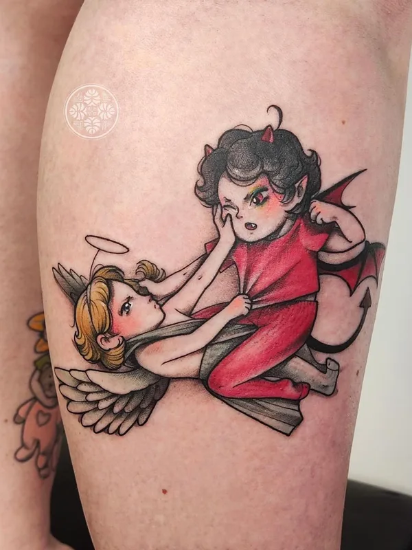 color new school tattoo on thigh #63672 | Tattoo Artist Елизавета Мушинская