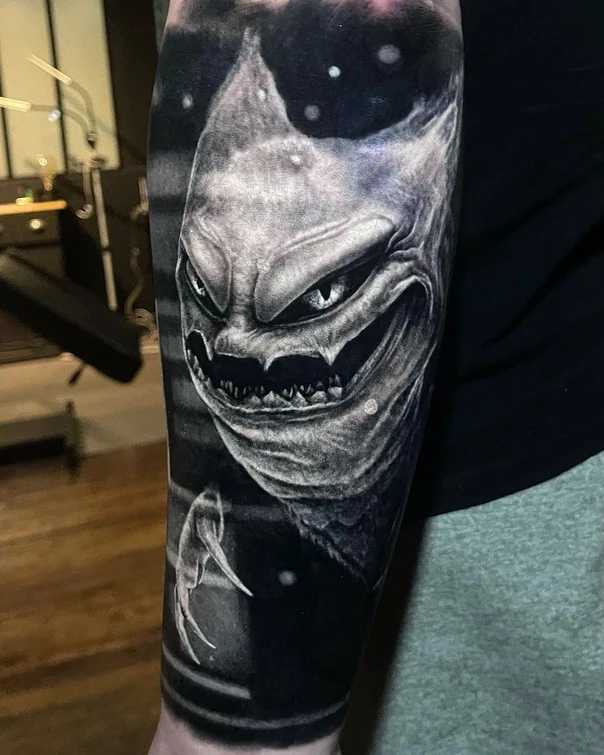 Black & Grey Monster, Creature tattoo on Forearm