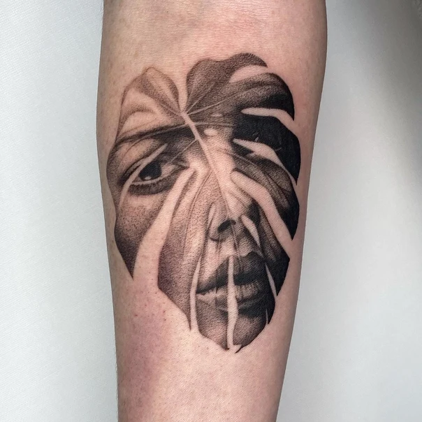 Realism Leaf, Face tattoo on Forearm