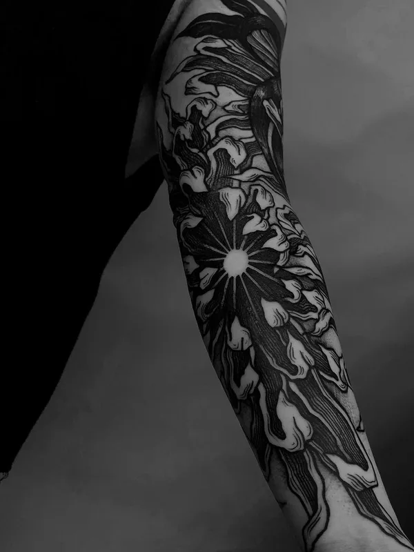 men black blackwork Tatuaggio su sleeve, arm #63815 | Tatuatore Marcelo Zissú
