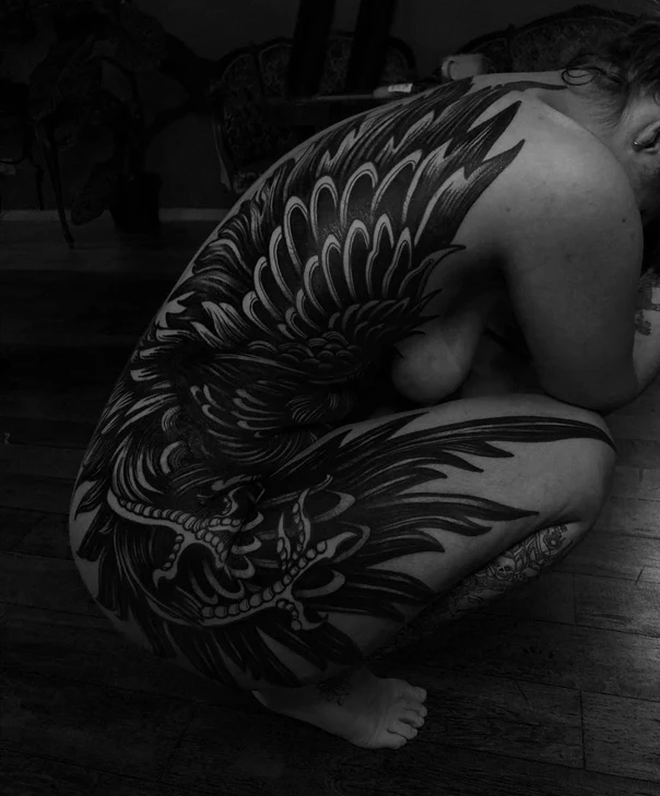 Blackwork Wings, Bird tattoo on Full Body