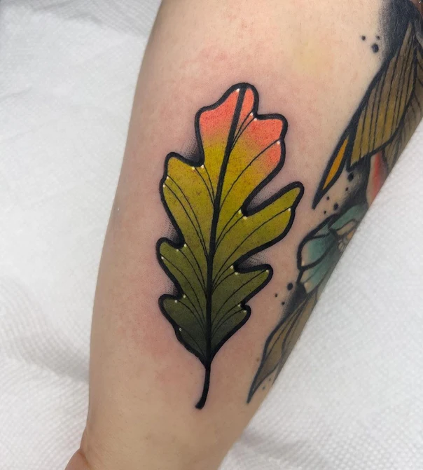 Illustrative Leaf tattoo on Forearm