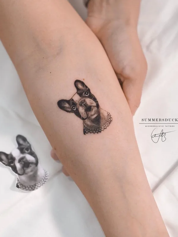 female black&gray animal, microrealism, pet Tatuagem em forehand #63846 | Tatuador Анна Селезнева