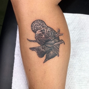 мужская Черно-серая Миниатюрная татуировка на ноге #63858 | Тату мастер Demunik Tattoo Artist Philippines