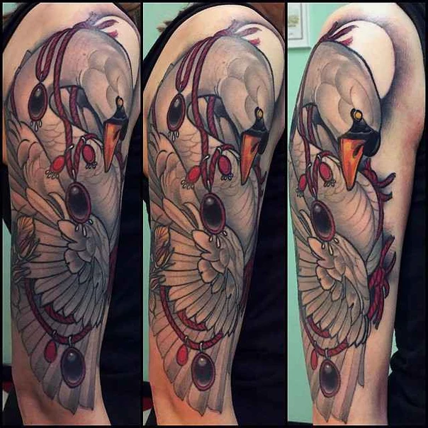 Neo Traditional Swan, Jewelry tattoo on Full Sleeve