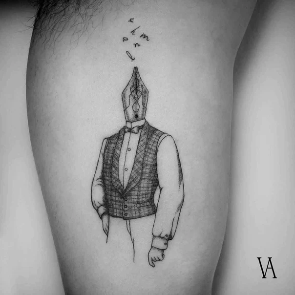 Blackwork Pen, Figure tattoo on Thigh