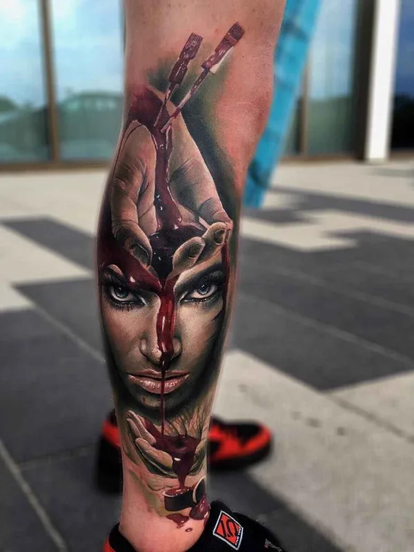 female color realism татуировка на calf #7244 | Тату мастер Sam Barber