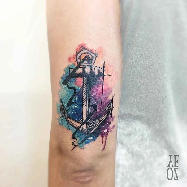 Watercolor Anchor tattoo on Forearm