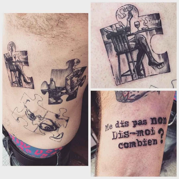 Sketch Puzzle, Figure tattoo on Stomach