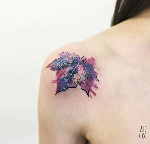 Watercolor Leaf tattoo on Shoulder