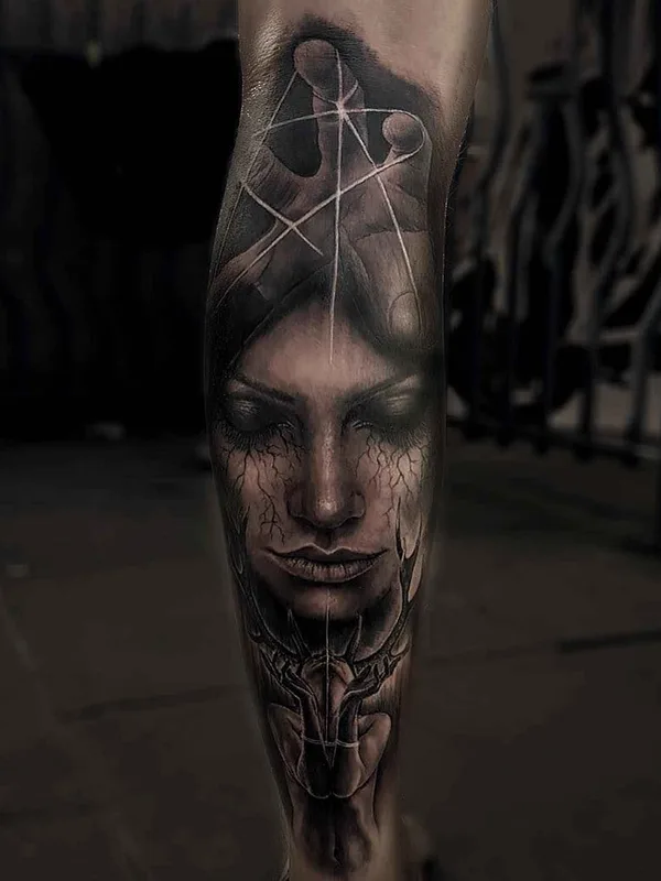 black and grey realism татуировка на calf #7246 | Тату мастер Sam Barber