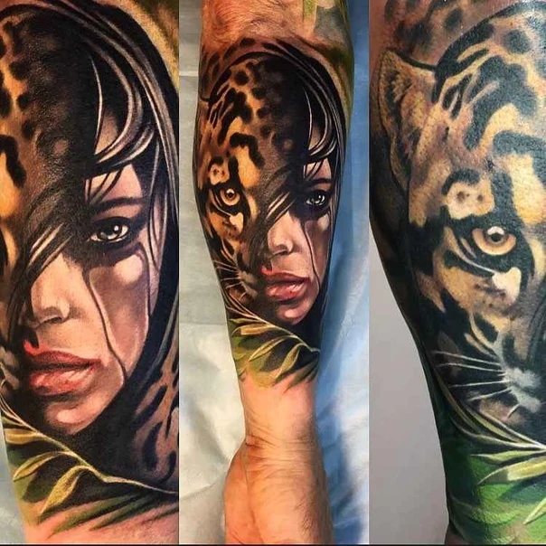 Реализм Woman, Animal tattoo на Предплечье
