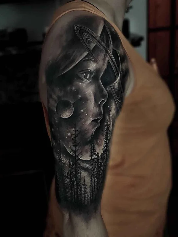 black and grey realism татуировка на full sleeve #7243 | Тату мастер Sam Barber