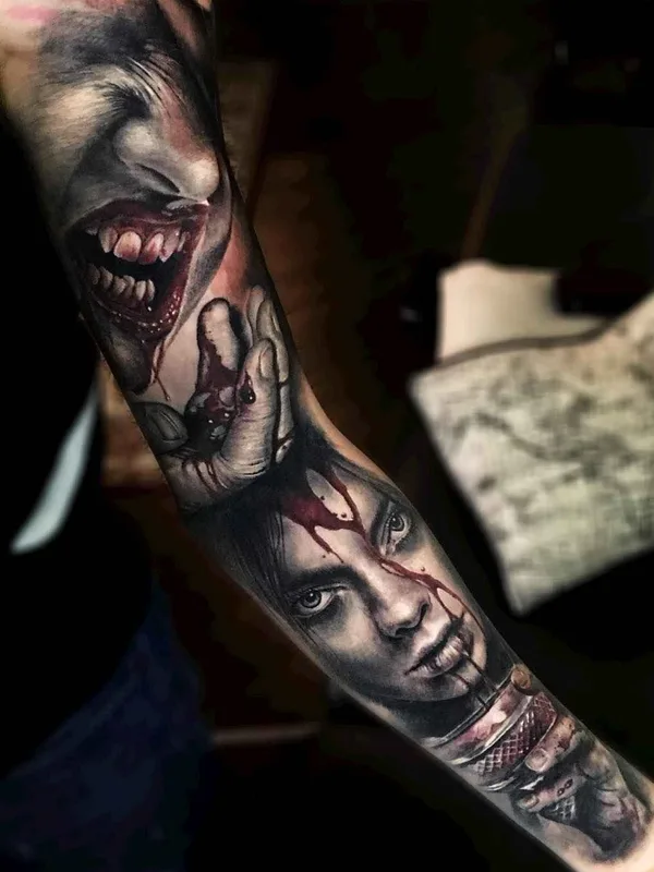 black and grey realism татуировка на full sleeve #7242 | Тату мастер Sam Barber