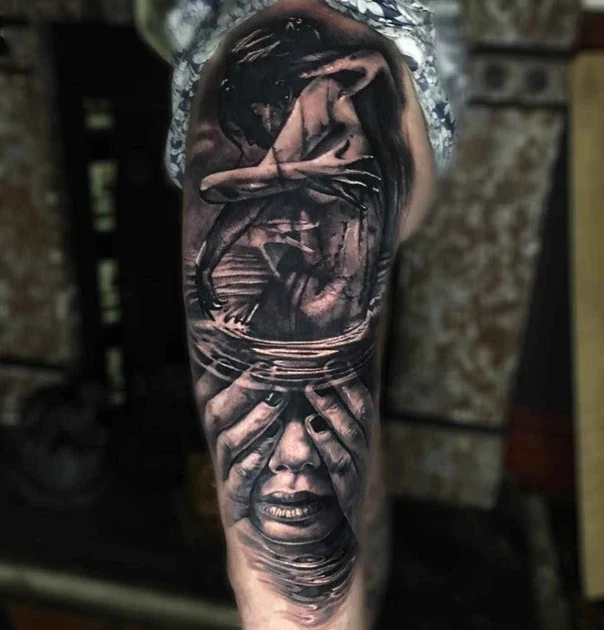 Realism Figure, Water tattoo on Thigh