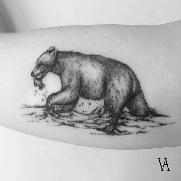 Black & Grey Bear, Animal tattoo on Forearm