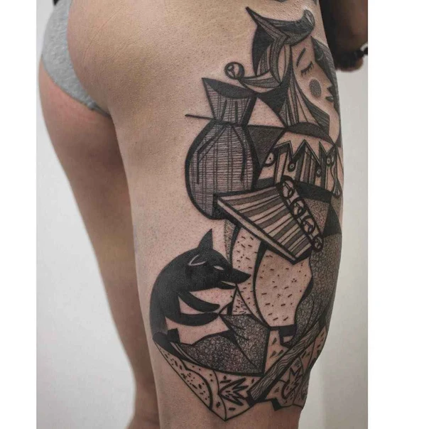 Sketch Figure, Animal tattoo on Thigh