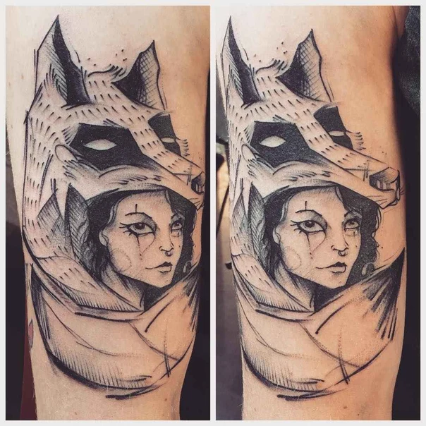 Blackwork Wolf, Portrait tattoo on Forearm