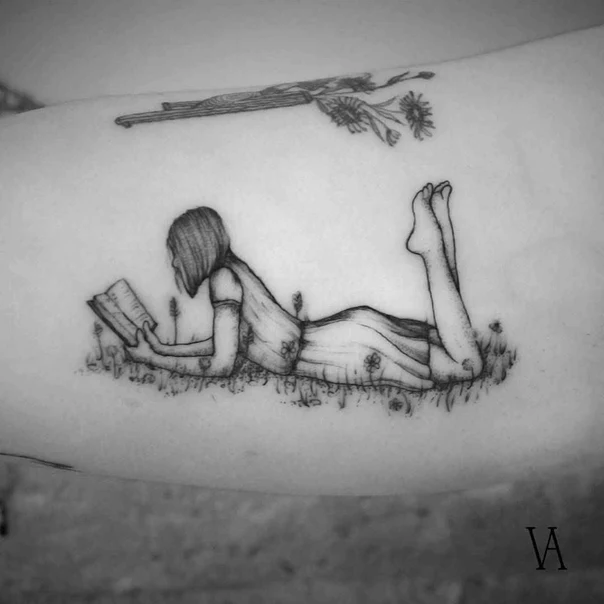 Sketch Figure, Flowers tattoo on Forearm