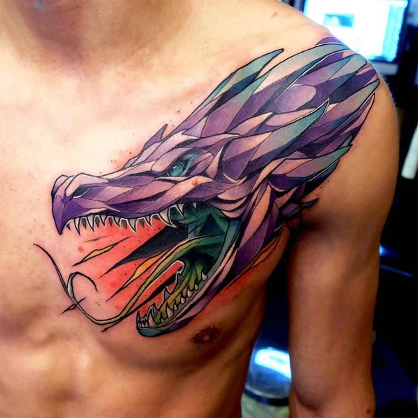 Geometric Dragon tattoo on Chest