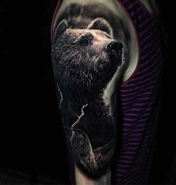 Realism Bear tattoo on Full Sleeve