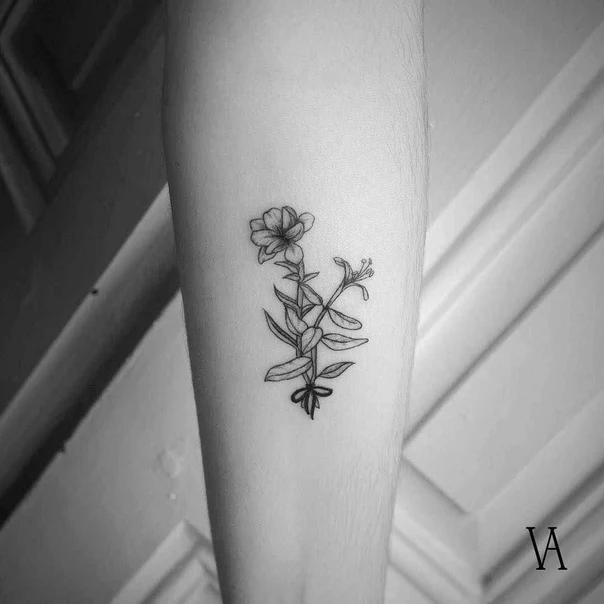 Fineline Flower, Plant tattoo on Forearm