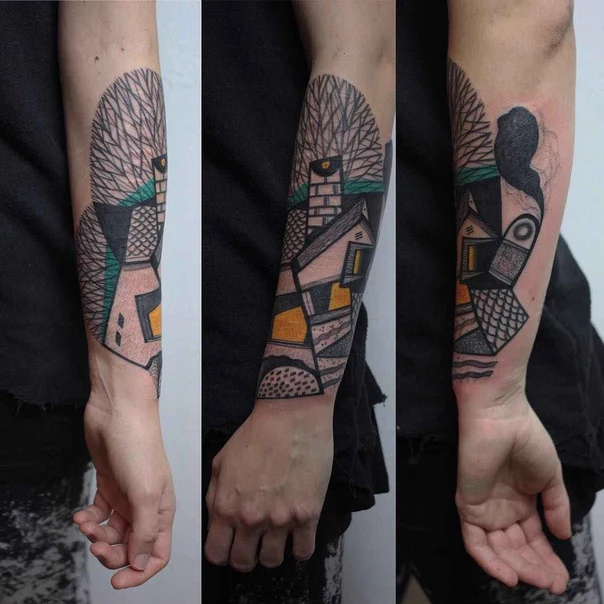 Abstract House, Tree tattoo on Forearm