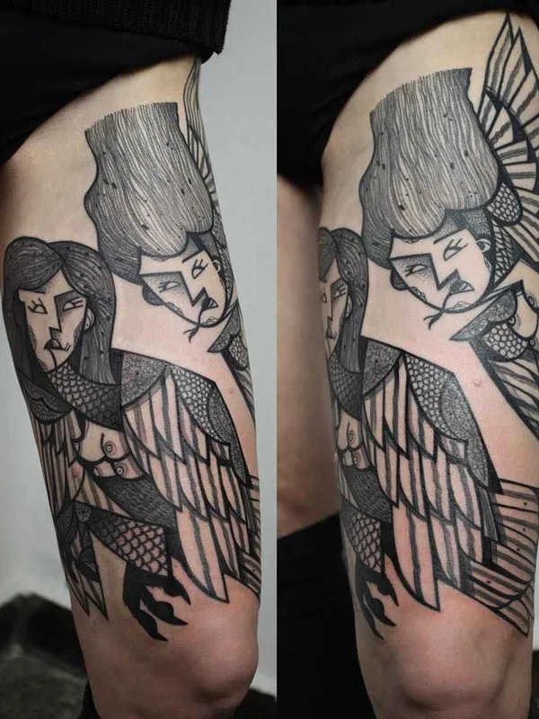 black blackwork tattoo auf thigh #7633 | Tätowierer Peter Aurisch